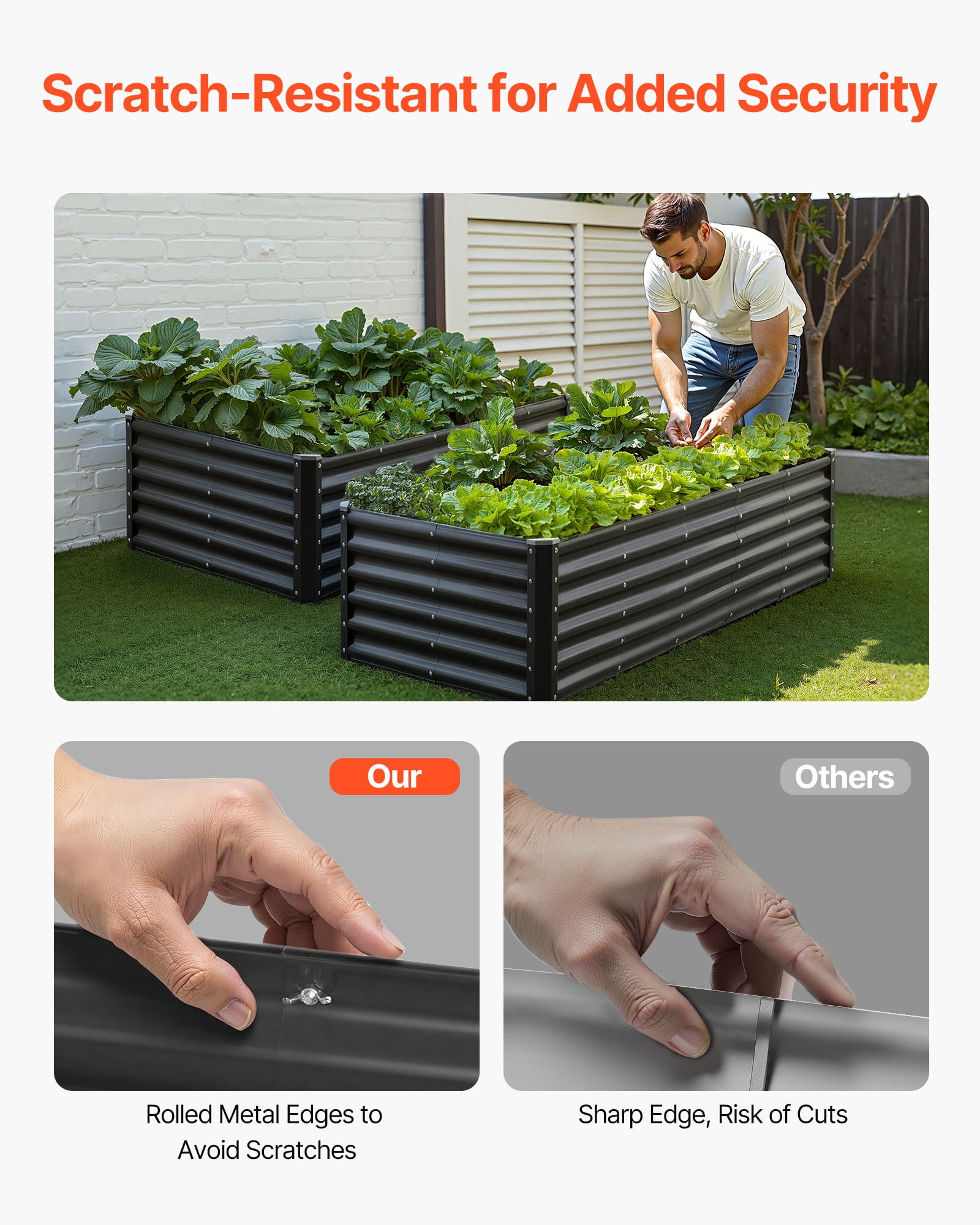 VEVOR Metal Raised Garden Bed, 6 x 3 x 1.4 ft Outdoor Galvanized Planter Garden Box, Open Bottom Design, Large Planter Raised Bed for Growing Vegetables, Flowers, Herbs, and Succulents, Dark Gray