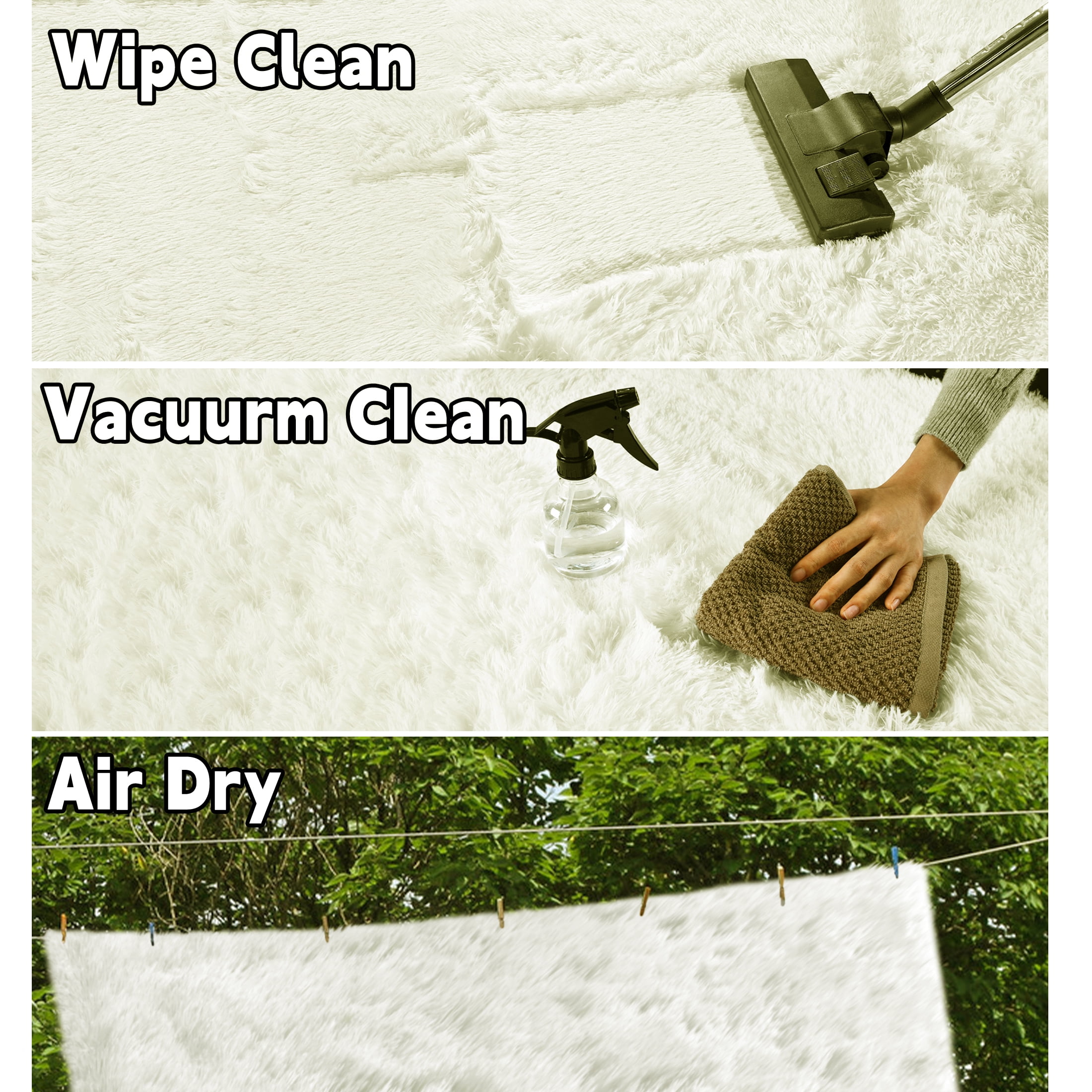 ZENELESS Solid Shag Collection Rug,3x5ft Cream Area Fluffy Rugs Perfect for Nursery, Playroom