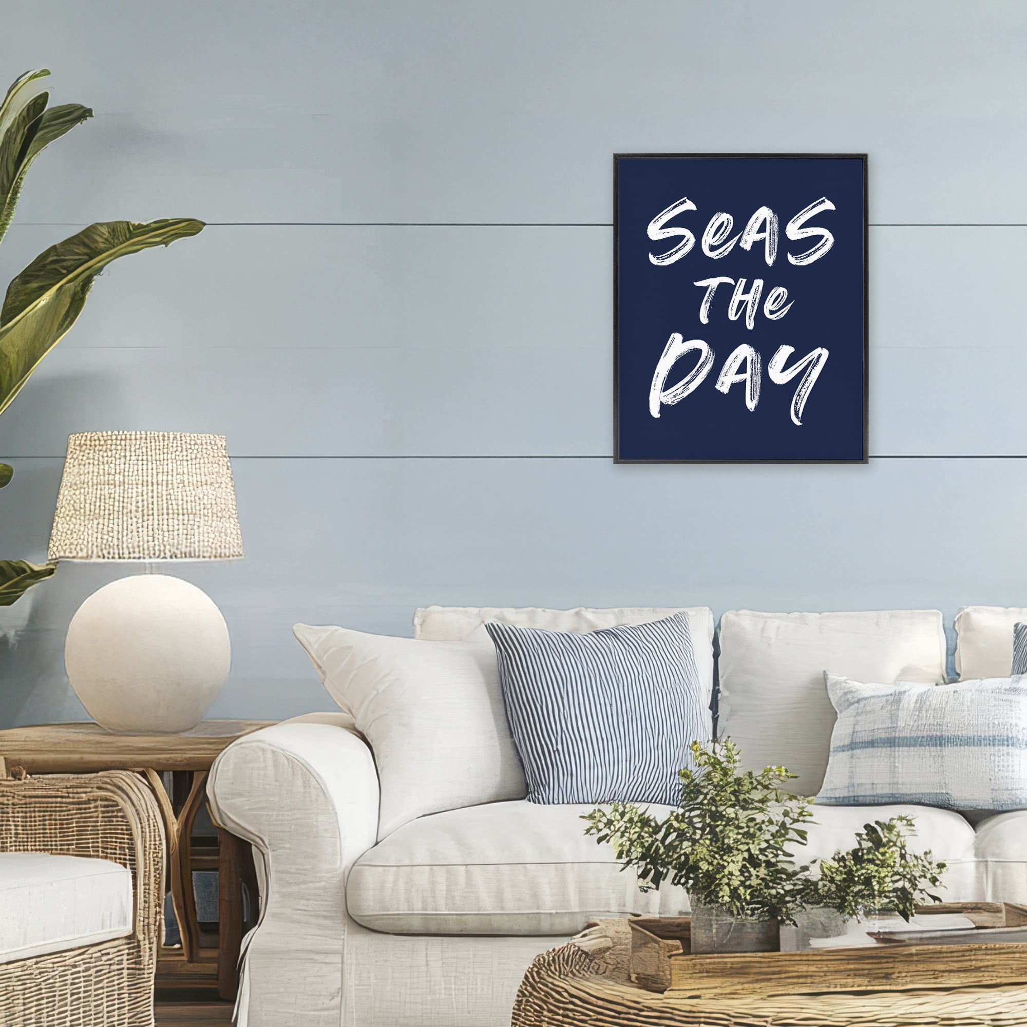 Seas The Day Sentiment Black Framed Giclee Art, design by Lettered and Lined