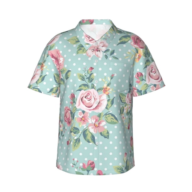 Fotbe Vintage Floral Camisa Hawaiana para Hombre Unisex – Camisa Casual de Verano con Botones de Manga Corta de Algodón y Lino,3X-Large