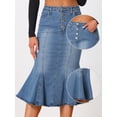 thumbnail image 2 of DARING DIVA Women's Soft Elegant Washed Fishtail Casual Midi Denim Skirt XXXL Sky Blue, 2 of 6