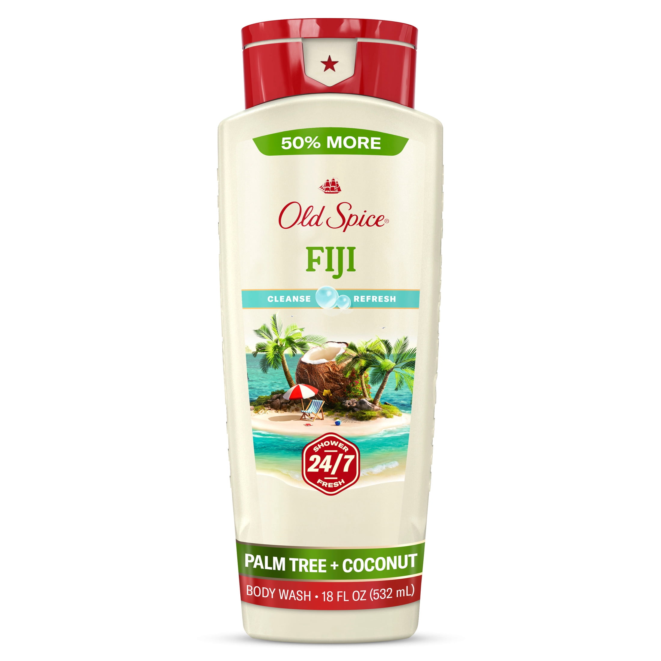 (2 pack) Old Spice Body Wash for Men, 27/7 Shower Fresh, Fiji with Palm Tree Scent, 18 fl oz