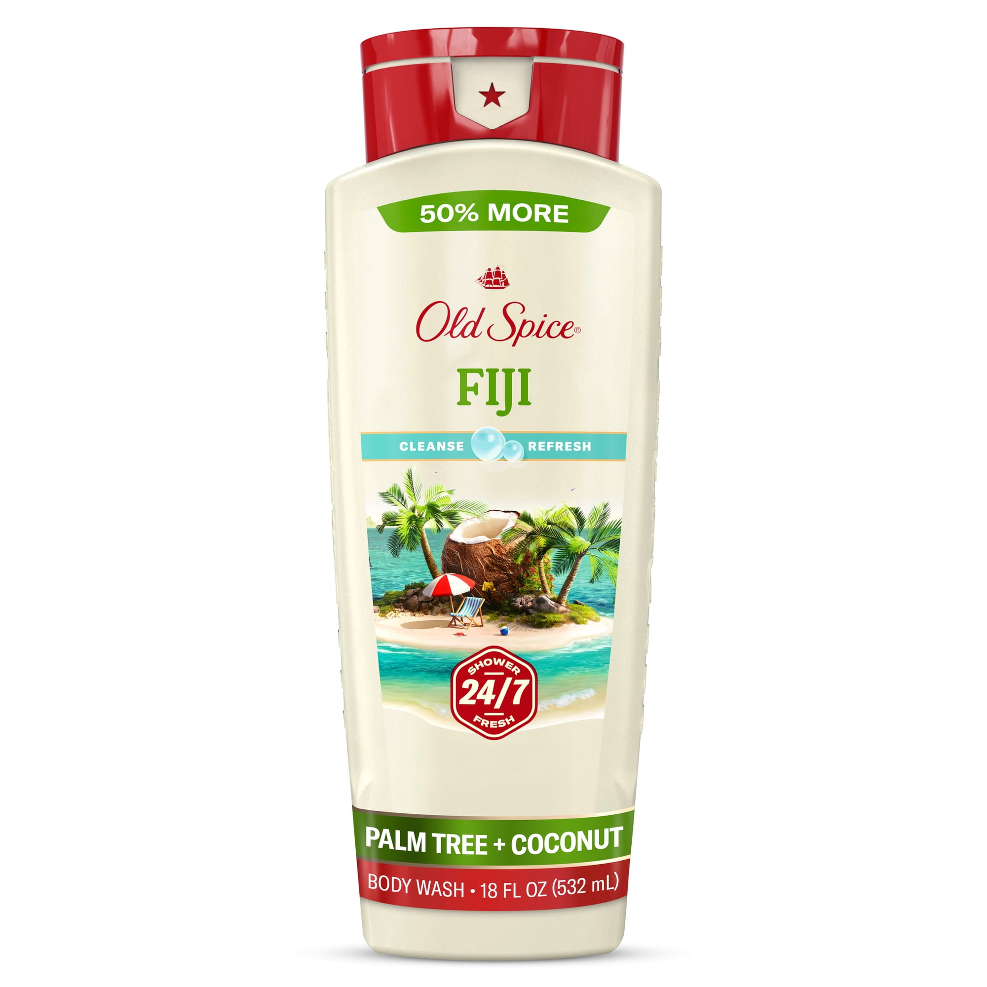 Old Spice Body Wash for Men, 27/7 Shower Fresh, Fiji with Palm Tree Scent, 18 fl oz