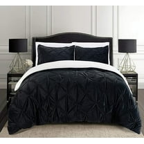 Elegant Comfort 3-Piece Set Pinch Pleated Sherpa Comforter Reversible and Luxurious. Fresh, Comfy Fabric, Pinch Pleated Sherpa Comforter, Queen, Black Knight