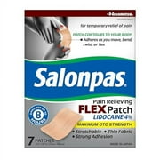 Salonpas Maximum OTC Strength Lidocaine 4% Pain Relieving FLEX Patch, Apply for Up To 8 Hours, Unscented, Thin, Flexible, Lightweight, Patch Stays in Place, 7 Patches