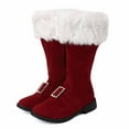 thumbnail image 2 of Christmas Santa Claus Boots Men's Wide Calf Santa Combat Boots with White Plush Foot Bells Buckle Strap for Halloween Christmas, 2 of 5
