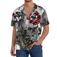 thumbnail image 3 of KLL Skulls Roses Print Men's Shirt Short Sleeve Button Down Summer Cuba Beach Shirts- Large, 3 of 7