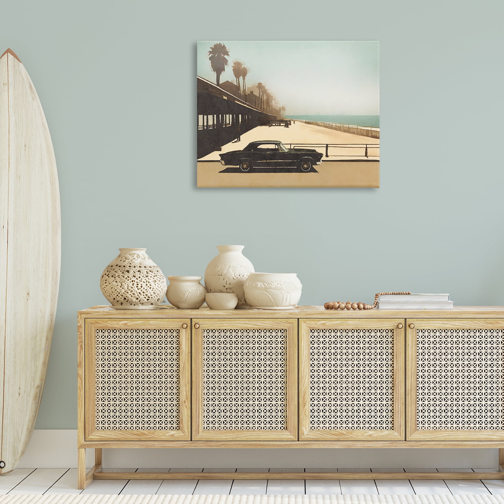 Stupell Industries Under The Pier Classic Car Landscape & Nature Painting Wrapped Canvas Art Print Wall Art, 40 x 30
