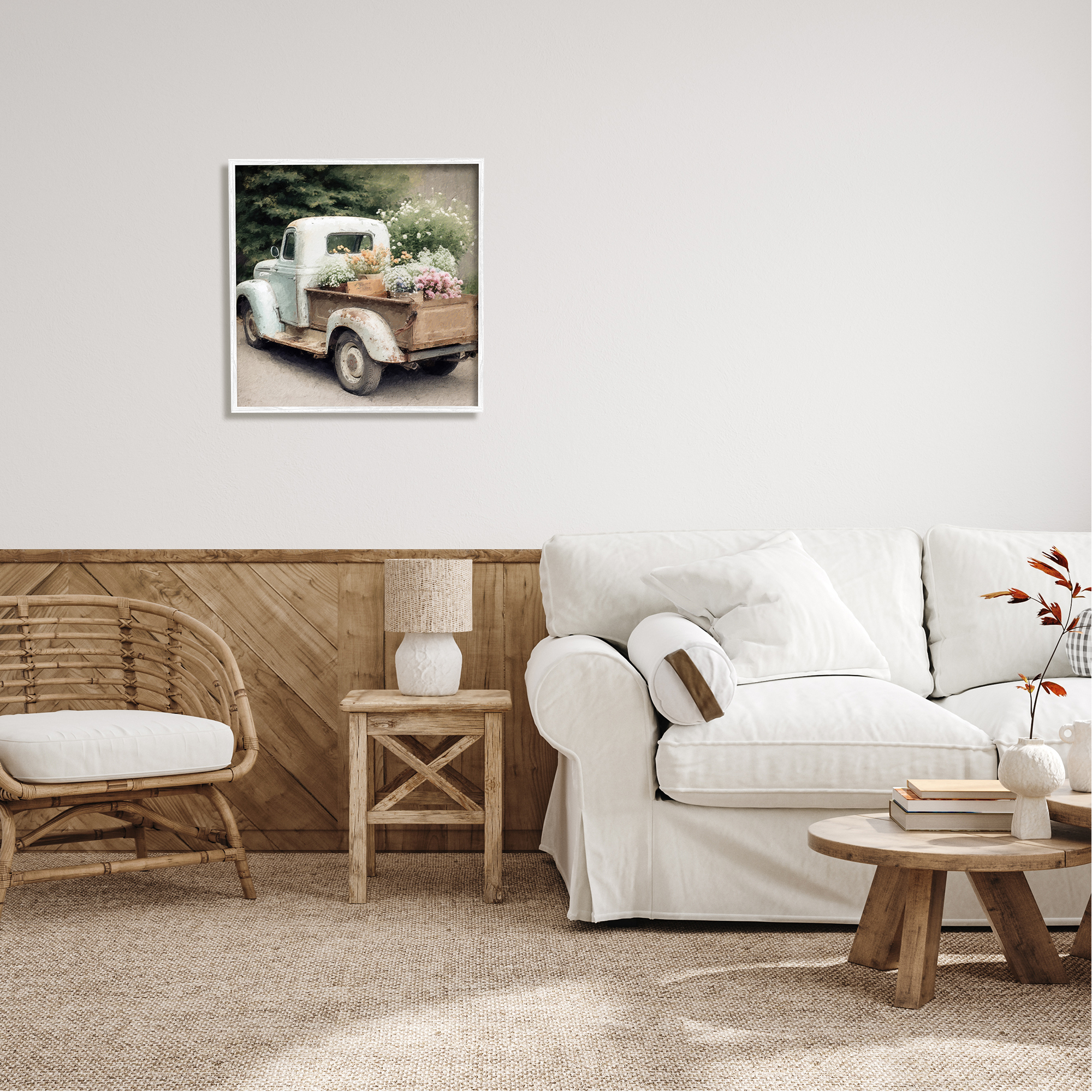 Stupell Industries Country Florals in Truck Transportation Painting White Framed Art Print Wall Art, 24 x 24