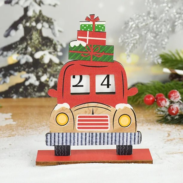 Calendario de cuenta regresiva de madera para Navidad, adornos de escritorio, coche de Navidad, Papá Noel, decoración del hogar, regalos de Año Nuevo