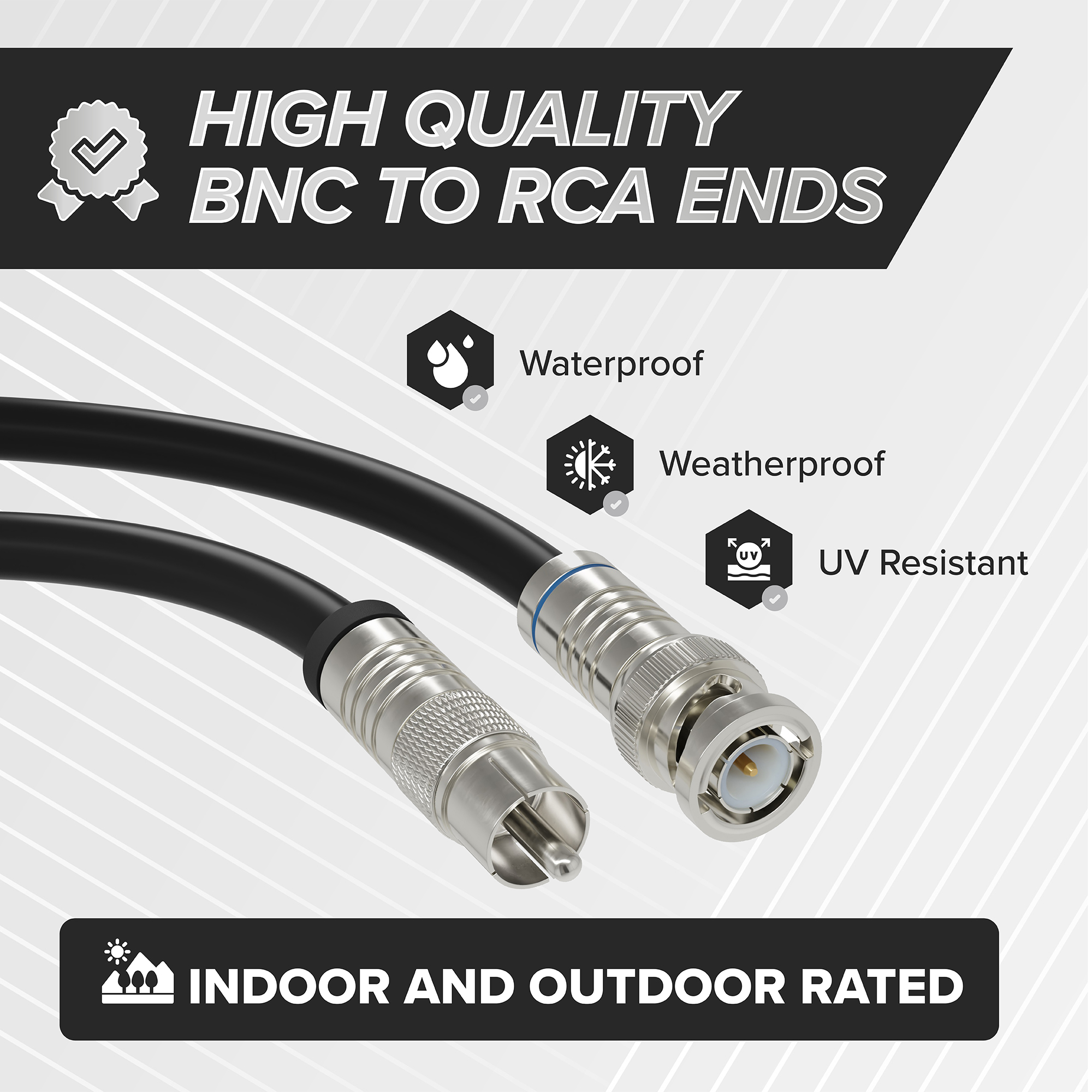 Black, 25 ft BNC to RCA RG6 Cable - Professional Grade - Male BNC to Male RCA Cable  - BNC Cable - 75 Ohm Coaxial, 50/75 Ohm Connectors, SDI, HD-SDI, CCTV, Camera, and More - 25 Feet Long, in Black - image 3 of 10
