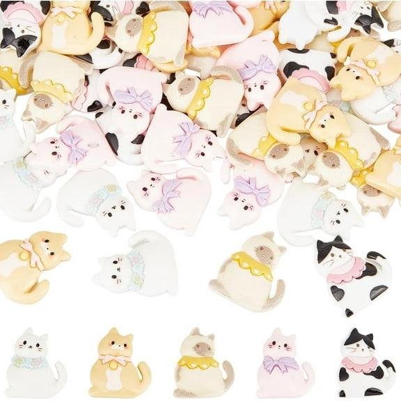 1 Set 60Pcs 5 Styles Cat Cabochon Resin Charms Cats Bulk Flatback Animal Pet Kitty Mini Scrapbooking Decoration Cabochon Charm for DIY Crafts Jewelry Making Embellishments Hairpin Accessories