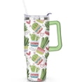 thumbnail image 2 of 40oz Cactus Pattern Stainless Steel Flip Straw Tumbler Spill Proof Travel Cup Double Wall Vacuum Insulated Coffee Mug with Top Handle, 2 of 6