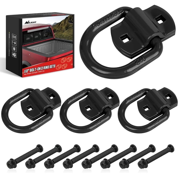 Nilight 4 Pcs D Ring Tie Down Anchor 1/2" Heavy Duty Tie Down Rings with Screws Bolts on Trailer Truck Bed Cargo 12000 Lbs Break Strength Tie Down Anchors Hook Black