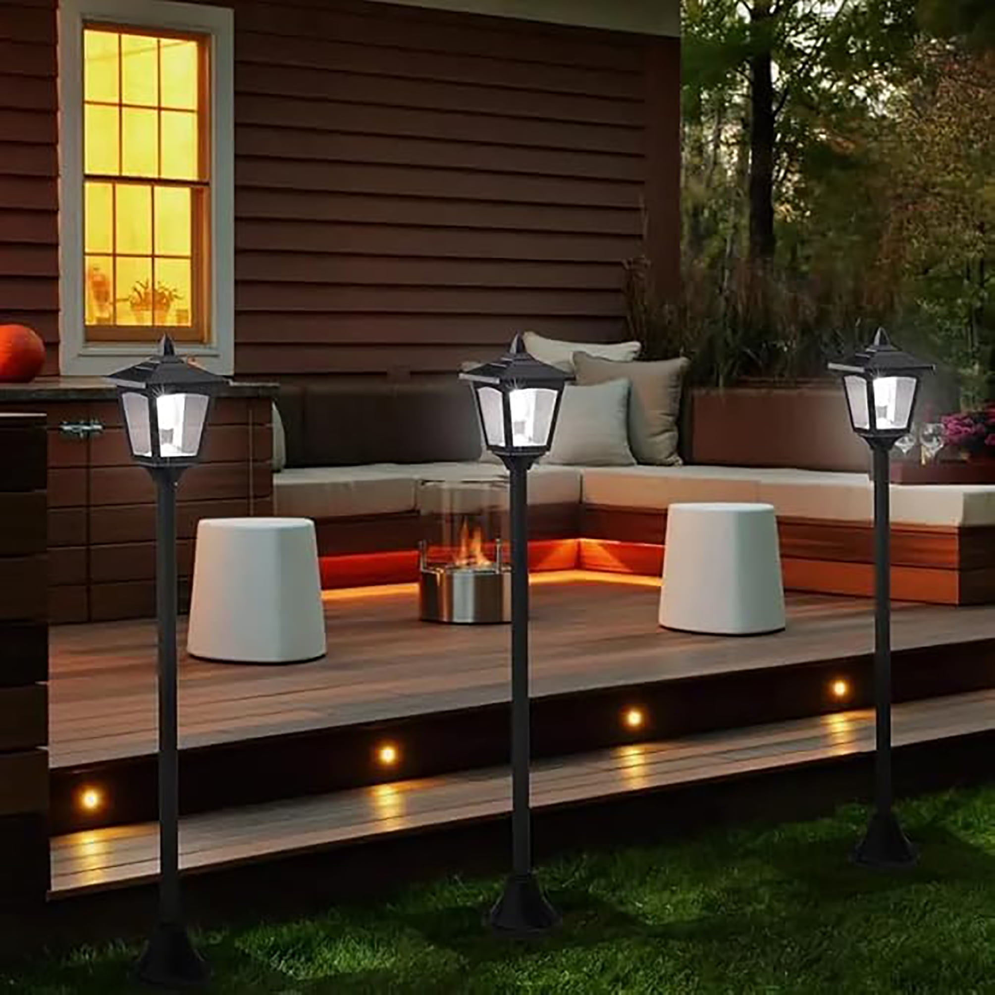 2 Pack Solar LED Lamp Post Lights 40'' – Outdoor IP65 Waterproof Lighting for Garden, Walkway, Driveway, Easy Install with Auto Dusk to Dawn Sensor