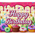 thumbnail image 4 of Happy Birthday Decoration Colorful Donuts Backdrop Banner Party Supplies Photography Props Kids Celebration Festival Event Decor Fun Balloon Cake Cupcake, 4 of 7