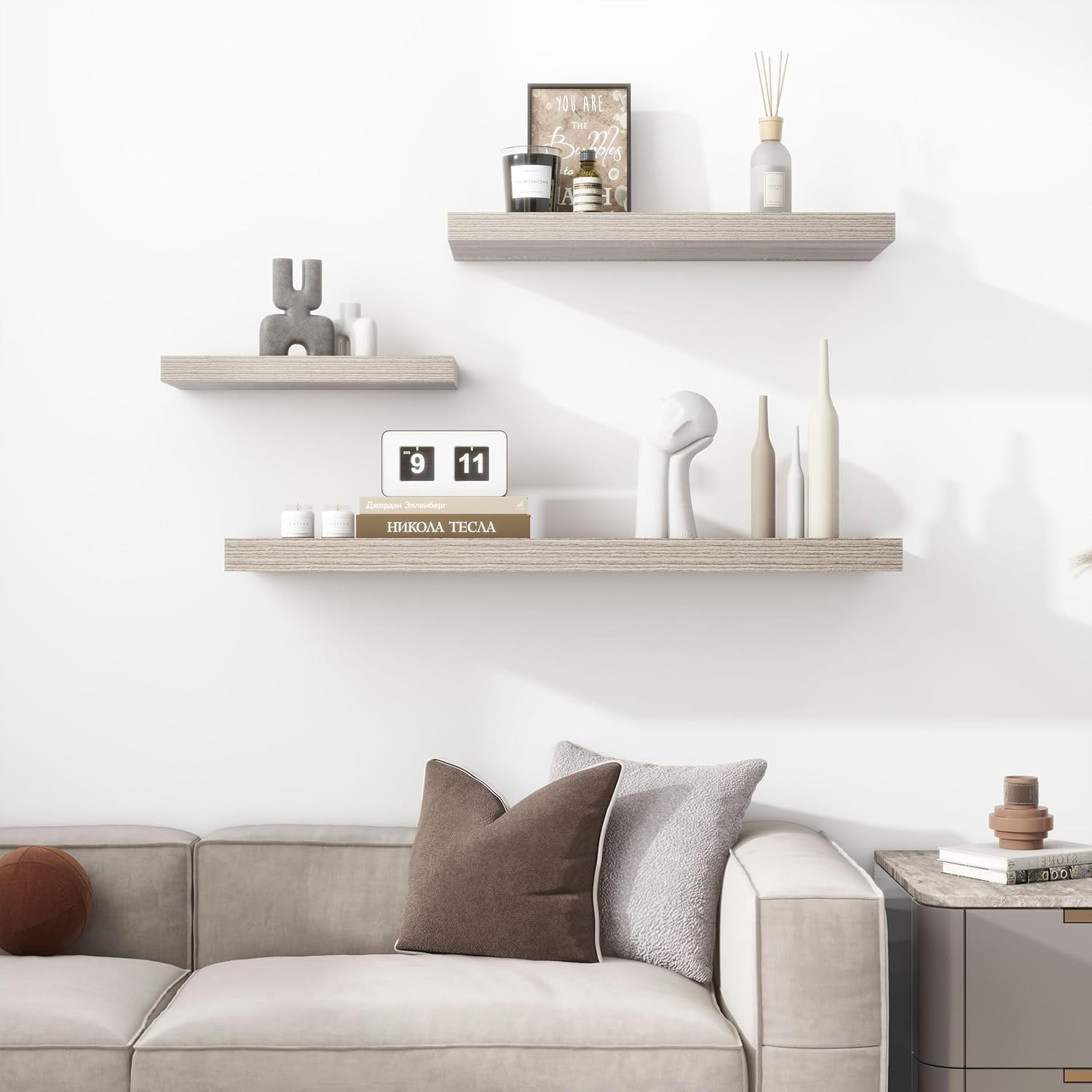 Floating Shelves - 10.23 Inch Deep Wall Shelf for Decor & Storage - Wall Mounted Display Shelving with Invisible Heavy-Duty Metal Bracket - 36" W x 10.23" D x 1.8" H - Set of 1 - Rustic Grey