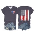 thumbnail image 2 of Hauts pour Femmes Jour de l'Indépendance Drapeau Col Rond Imprimé Lettre Manches Courtes T-Shirts pour Femmes Gris m, 2 of 4