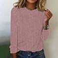 thumbnail image 2 of Lenpel T-Shirts pour Femmes Mode Automne Manches Longues Col Rond Rayé Tee Basique Hauts Blouses Décontractées Amples (Rose, TG), 2 of 4