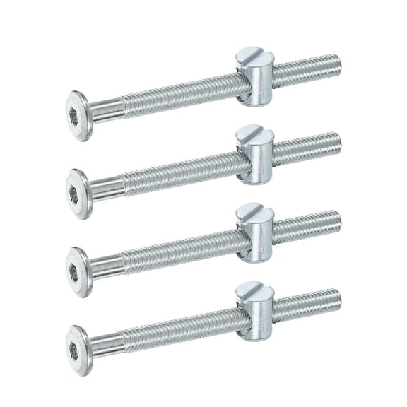 Uxcell 4 Paquete Tornillos para Marco de Cama, Tornillos de Cabeza Hexagonal M6 x 70mm, Tuercas de Barril para Camas Literas, Tornillos de Muebles con Cabeza Ranurada para Sillas y Cunas, Plata