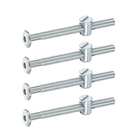 Uxcell 4 Pack Bed Frame Bolts, M6 x 70mm Hex Socket Head Screws Bolts Barrel Nuts Bunk Bed Bolts Furniture Screws with Slotted Head Barrel Nut for Chairs Cots, Silver