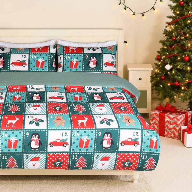 Gogreen Queen Christmas Duvet Cover, Soft & Breathable Microfiber 3 Pieces Bedding Sets, Pattern Comfy Duvet Cover, with Zipper Closure (Christmas Collection)