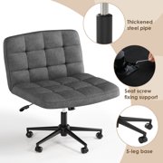 LAZY BUDDY Swivel Criss Cross Legged Chair with Wheels, Armless Desk Chair Wide Comfy Seat Height Adjustable Vanity Chair for Desk, Bedroom