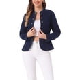 thumbnail image 1 of Blazer de mezclilla INSPIRE CHIC para mujer, con frente abierto, cuello de pie, chaqueta de jeans, talla XL, azul oscuro, 1 of 6