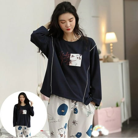 

QWZNDZGR Spring Autumn Quality 100%Cotton Elegant Women s Pajama Sets Pyjamas Casual Sleepwear Long Pijama Mujer Nightsuit Home Lounge