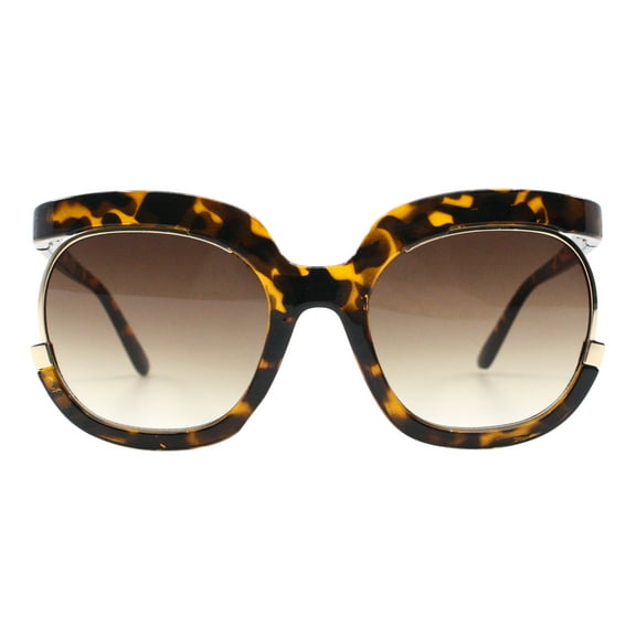 Womens Oversized Sunglasses Unique Open Cut Frame UV 400 Tortoise, Brown