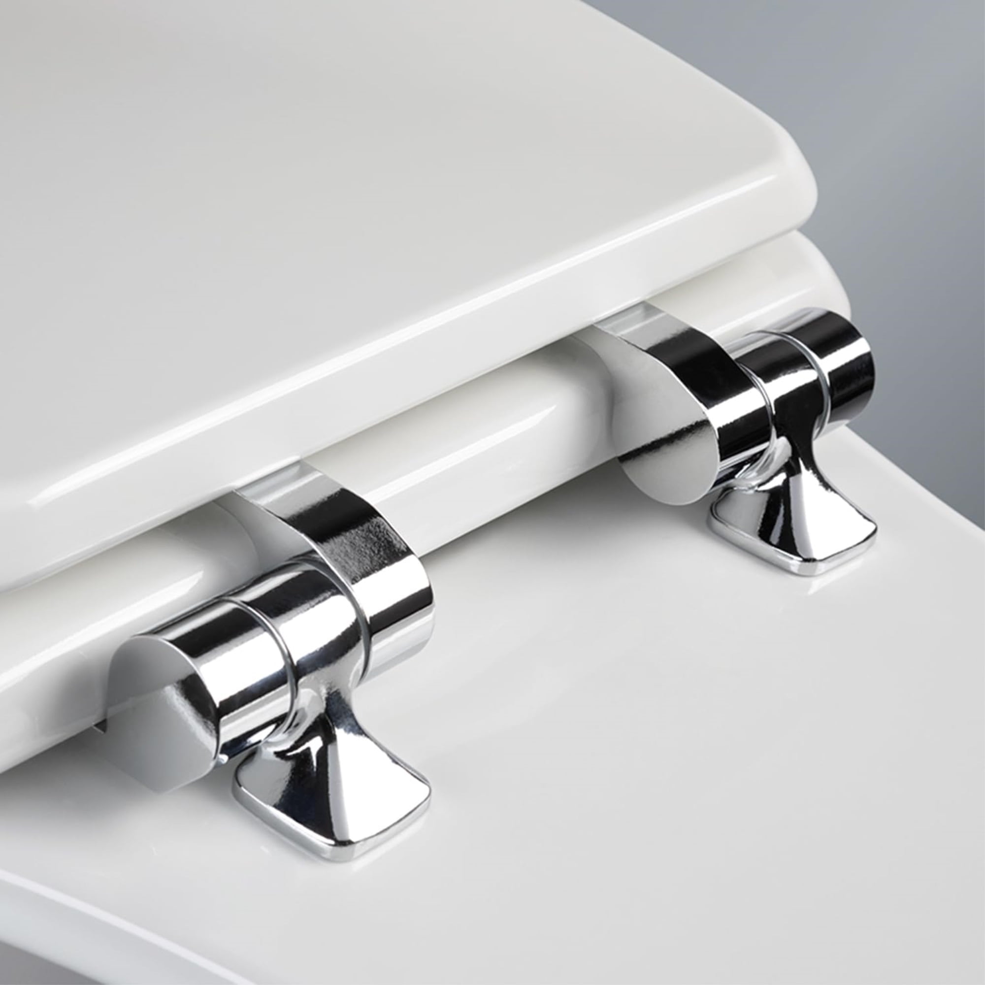 Mayfair Benton White Elongated Enameled Wood with Soft Close & Chrome Hinge Toilet Seat