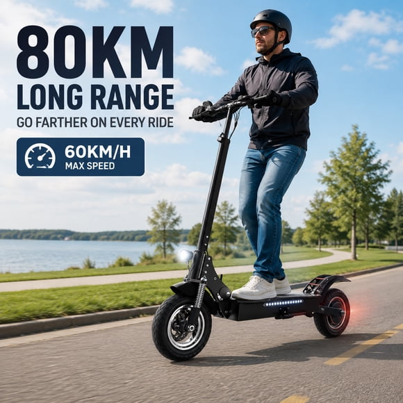 AJOOSOS X750 Electric Scooter, 1600W Motor, 60KM/H Max Speed, 80KM Long Range, Foldable E-Scooter for Adults