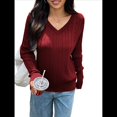 thumbnail image 1 of Suéter de Punto de Larga para Mujer, Jersey Ajustado con Cuello en V, Ropa Informal de Negocios para Otoño Vino Tinto L, 1 of 7