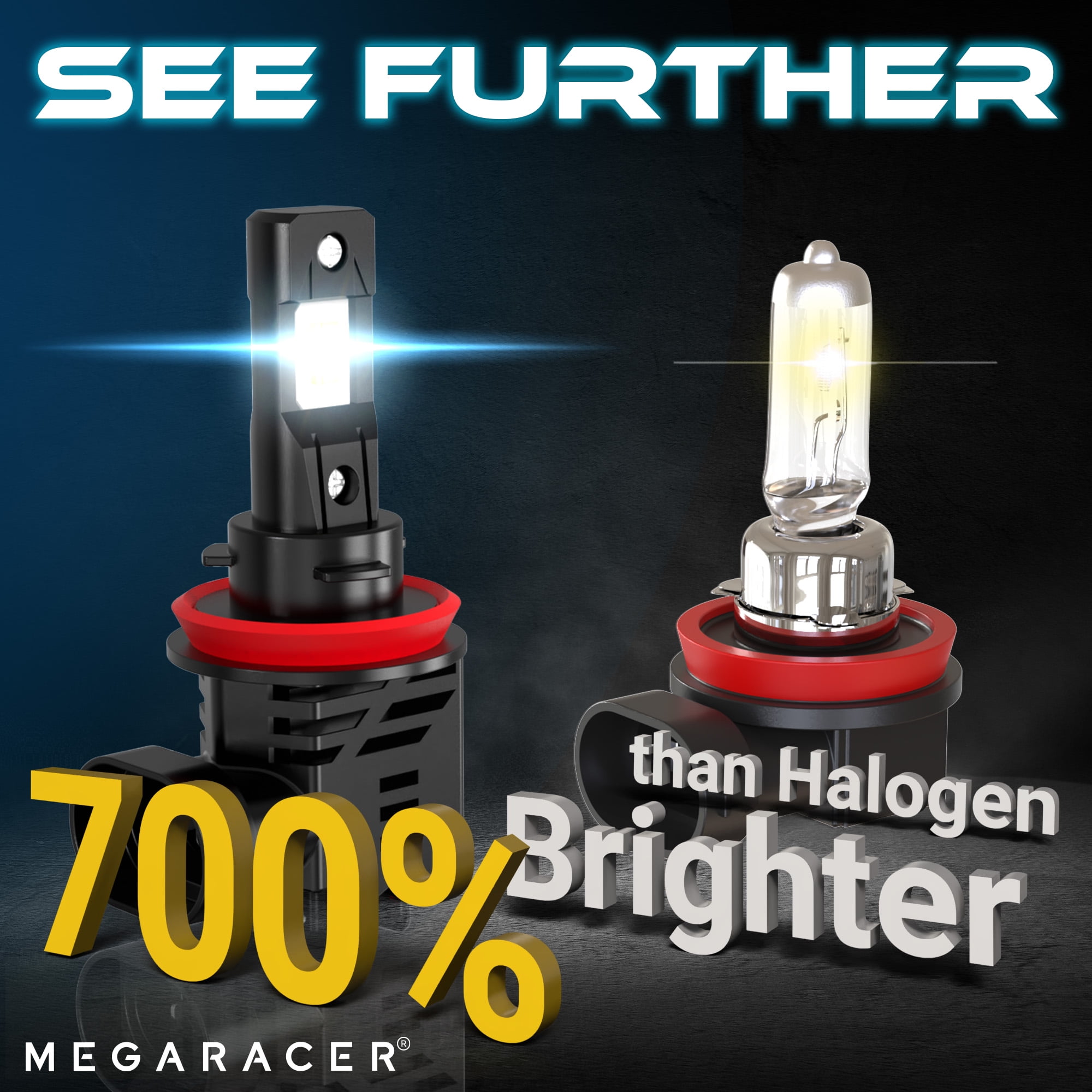 Mega Racer Wireless H11 H9 H8 H16 LED Headlight Bulb - 6500K Bright White 12V 50W 12000LM - Low Beam Replacement Car Bulbs