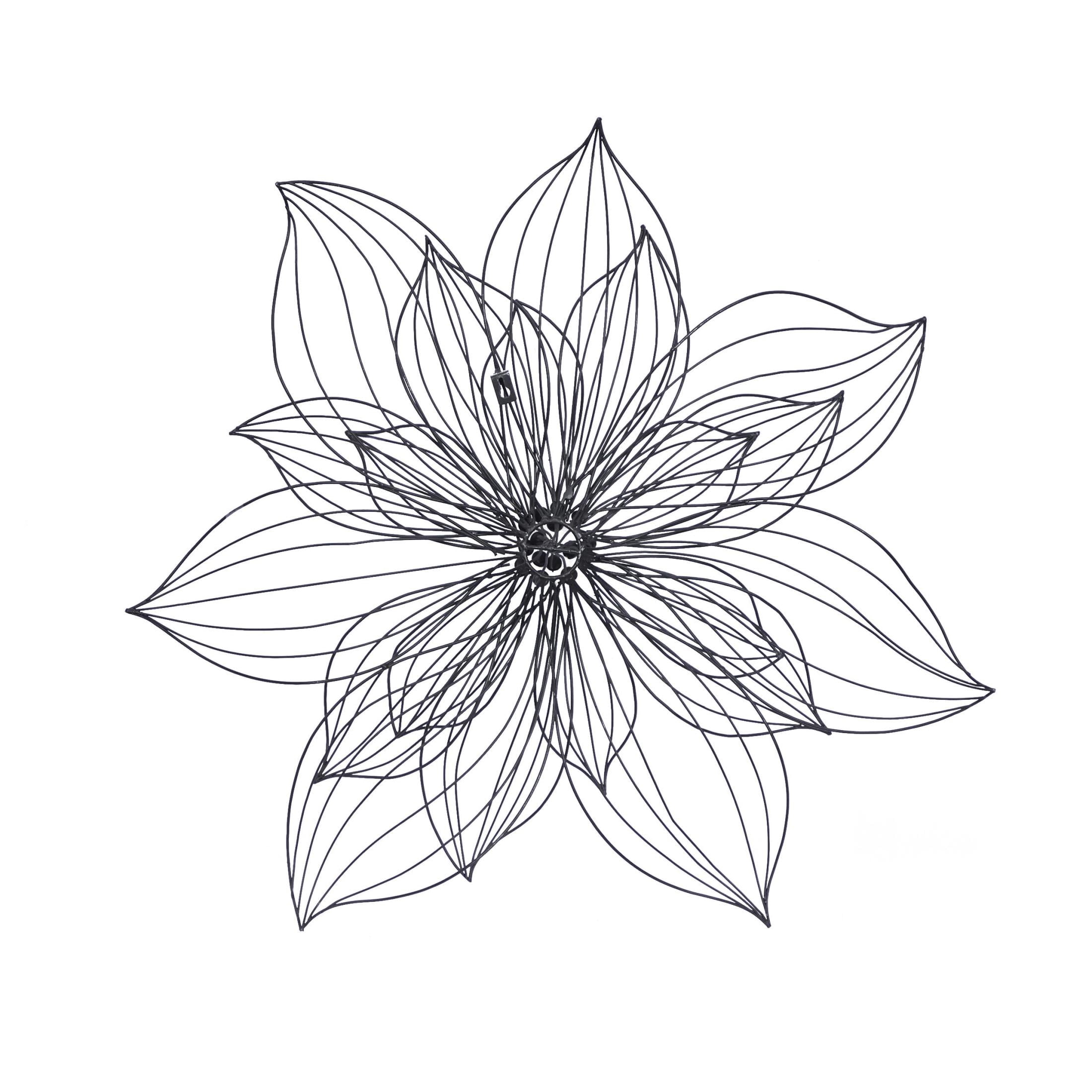 DecMode Modern Black Metal Hibiscus Flower Wall Décor with Crystal Embellshments, 26"W x 26"H