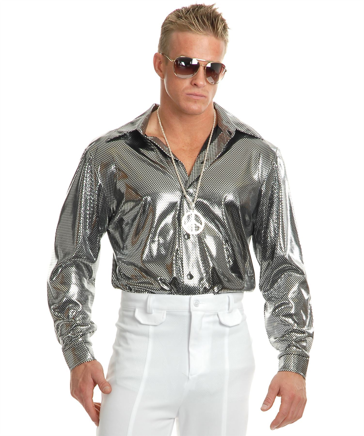 transaction Dangle chin Men's Silver Nail Head Disco Shirt - Walmart.com