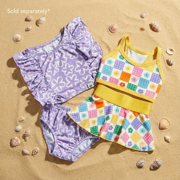 Oodles Yellow Checkered Floral Spring 2-Piece Dog Bikini, Large