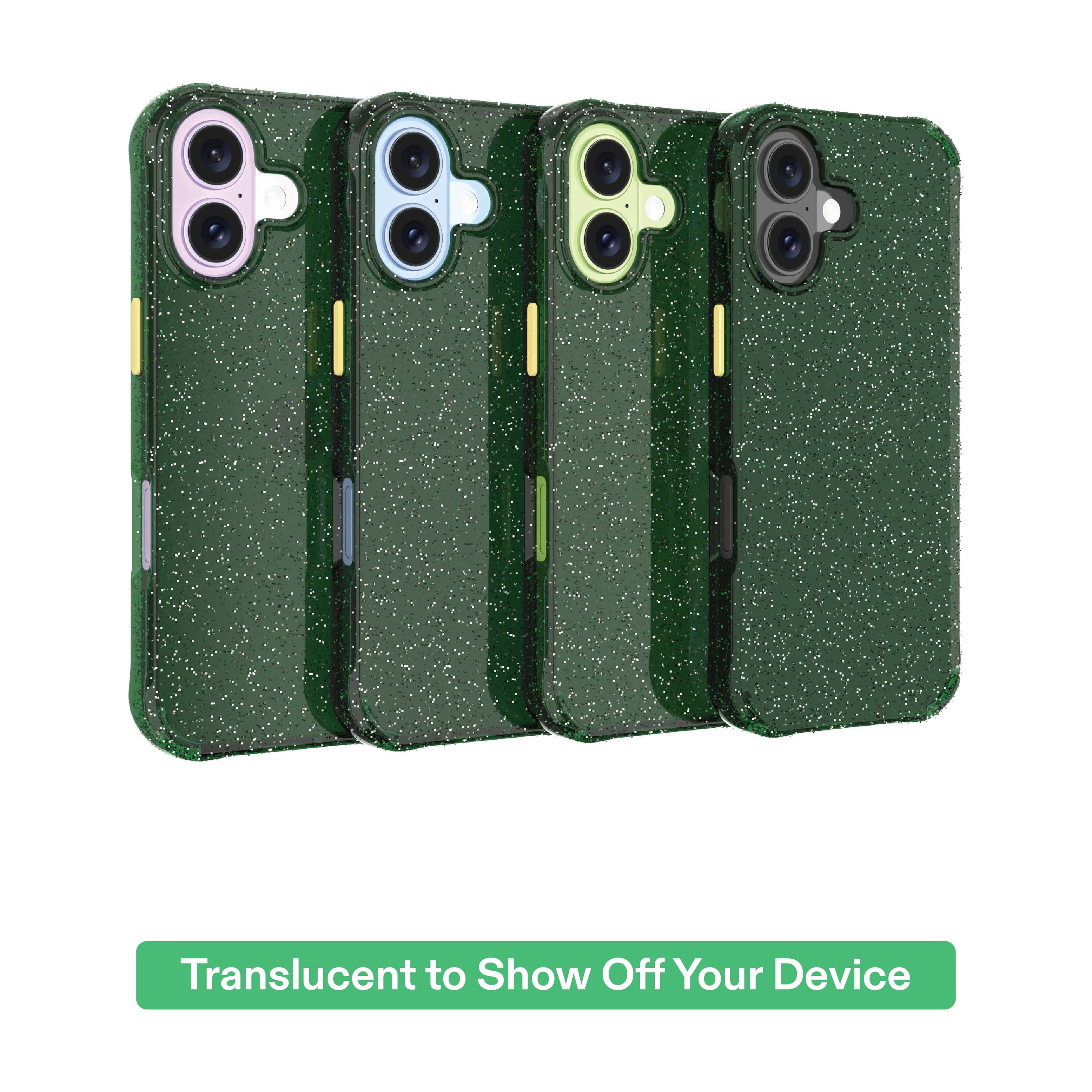 onn Sparkle Phone Case for iPhone 16 - Green with Gold Glitter