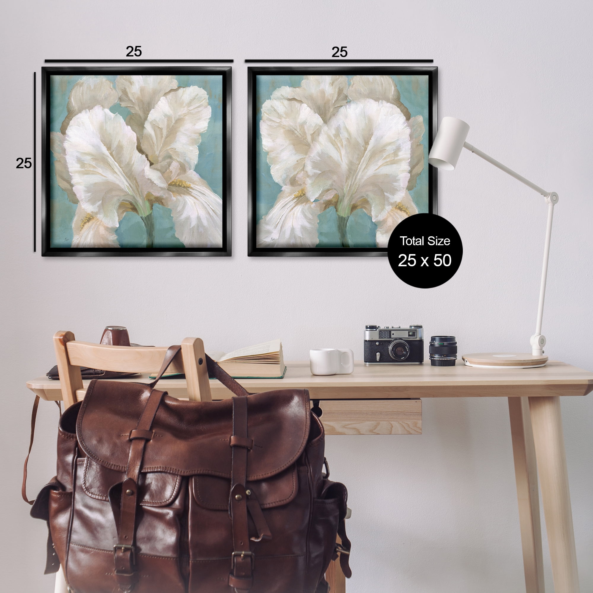 Stupell Industries White Iris Flower Plants & Flowers Painting Black Floater Framed Canvas Art Print Wall Art, 25 x 25, Set of 2