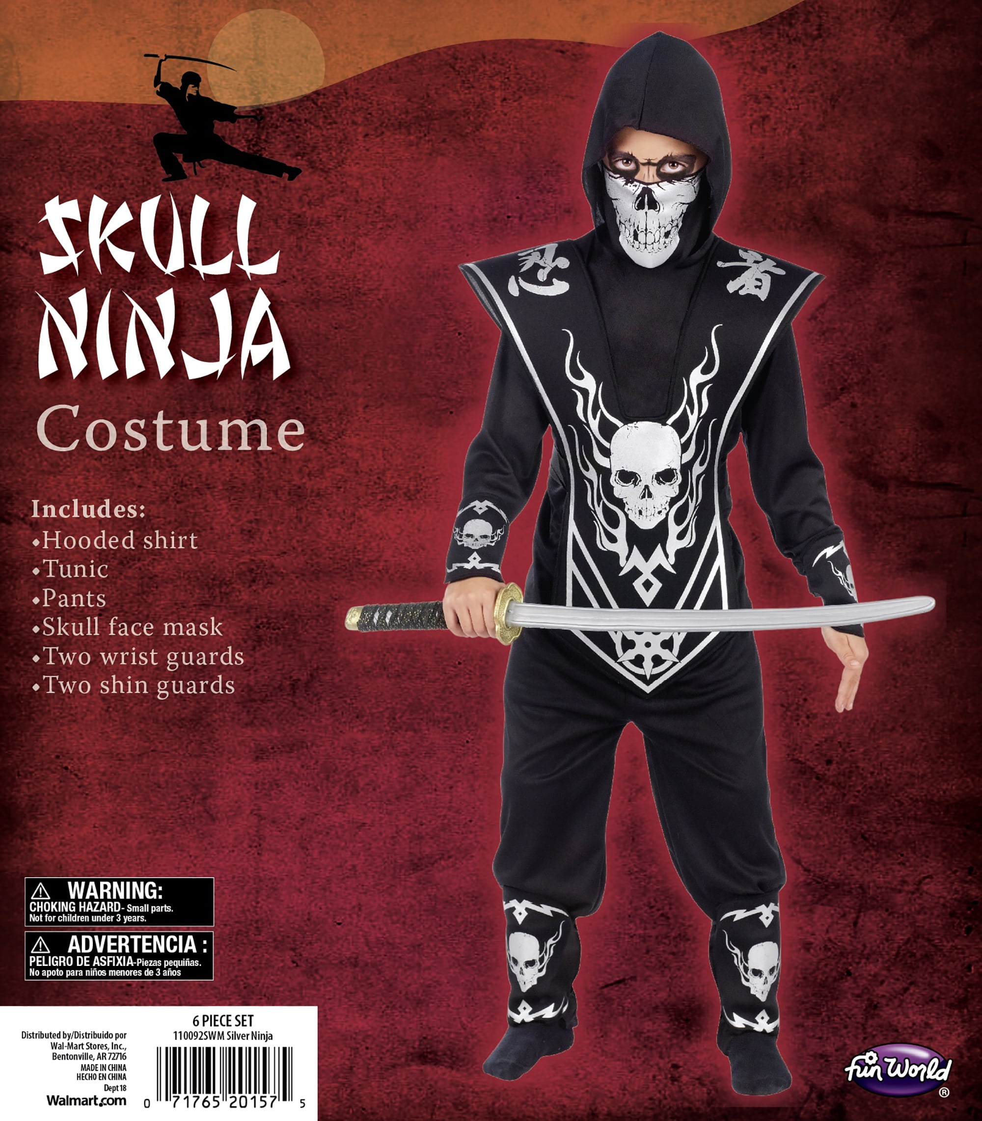 Halloween Boy's Skull Ninja Costume Silver Size Large by Fun World