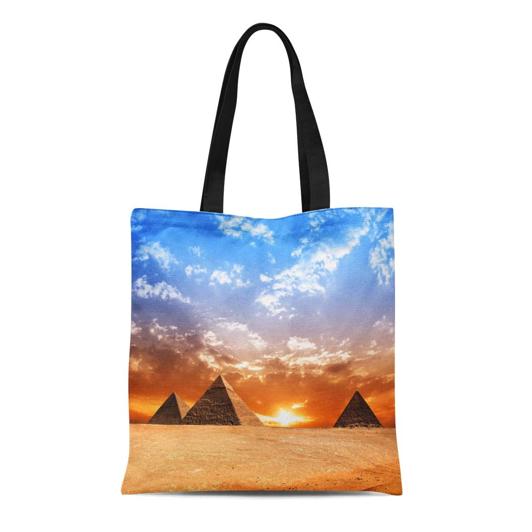 KDAGR Canvas Bag Resuable Tote Grocery Shopping Bags Egyptian Egypt Pyramid Historic Buildings