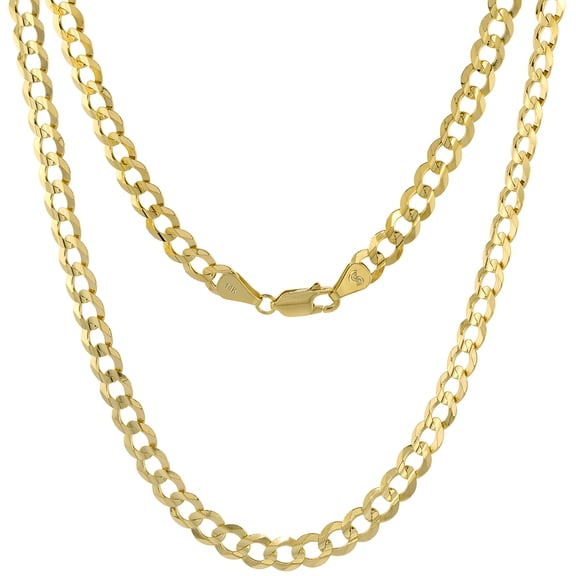 Yellow 14k Gold 5.5mm Curb Link Chain Necklace for Men and Women Concaved Center Beveled Edges 22 inch