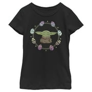 Girl's Star Wars: The Mandalorian Grogu Easter Egging Around Graphic Tee Black X Large