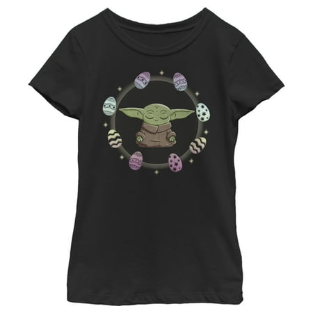 Girl's Star Wars: The Mandalorian Grogu Easter Egging Around Graphic Tee Black X Large