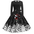 thumbnail image 3 of Vestidos de Verano Para Mujer Vestido de Navidad de Manga Larga Con Cuello Redondo y Lazo Vestido Elegante de Fiesta Con Cintura En A, 3 of 3