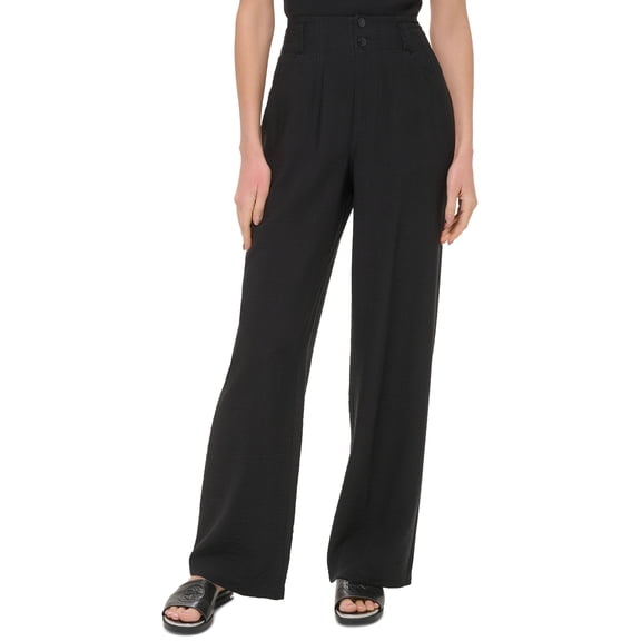 Women's Crinkled High Rise Front-Zip Pants Black 4