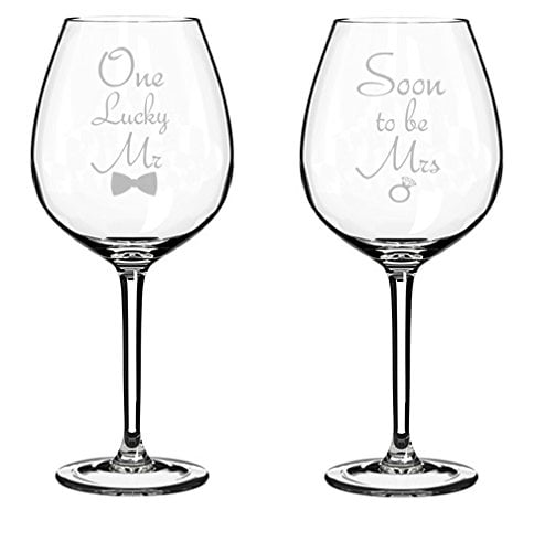 Wine Glass Red or White 10oz Set of 2 Engagement Soon To Be Mrs One Lucky Mr. 