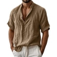 thumbnail image 2 of Aimik Men's V-Neck Short Sleeve Cotton Blend Henley Shirt Relaxed Pullover Style Shirt for Casual Resort and Vacation Wear, 2 of 6