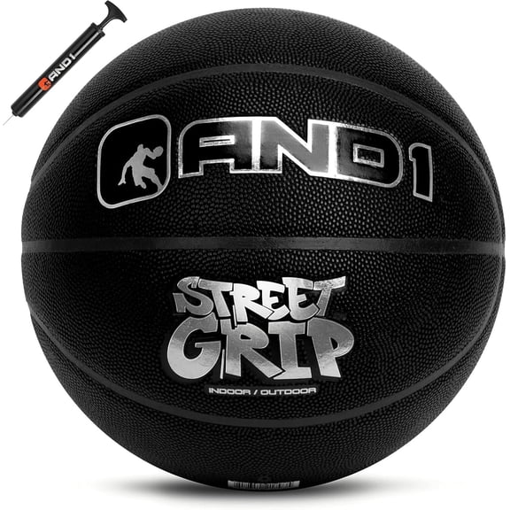 AND1 Street Grip Premium Composite Leather Basketball: Size 7 (29.5”) for Indoor/Outdoor, Includes Pump