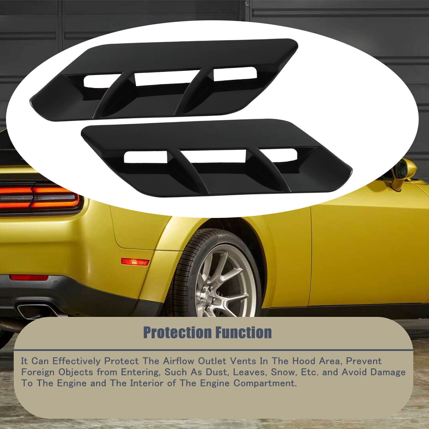 Black Matte Engine Hood Air Outlet Vent Cover Trim For Challenger 2015-2020